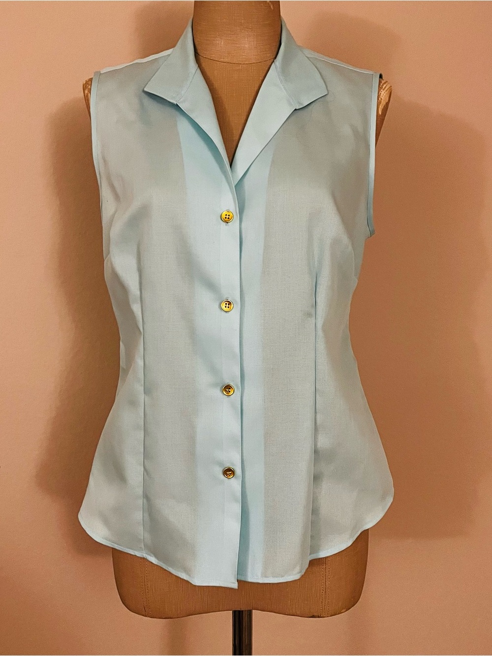 Jones New York Easy care Light Blue Sleeveless Button-Front Blouse